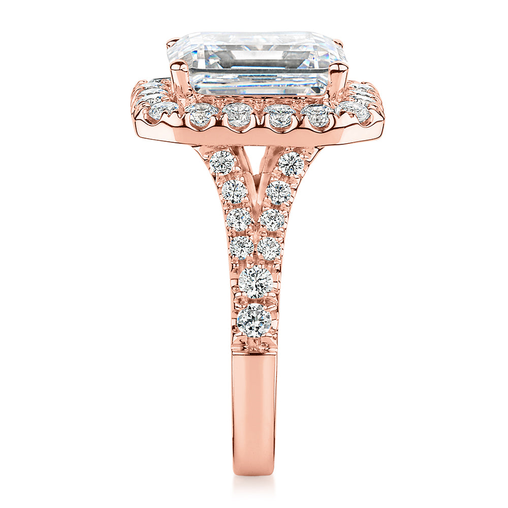 Emerald Cut and Round Brilliant halo engagement ring with 5.95 carats ...