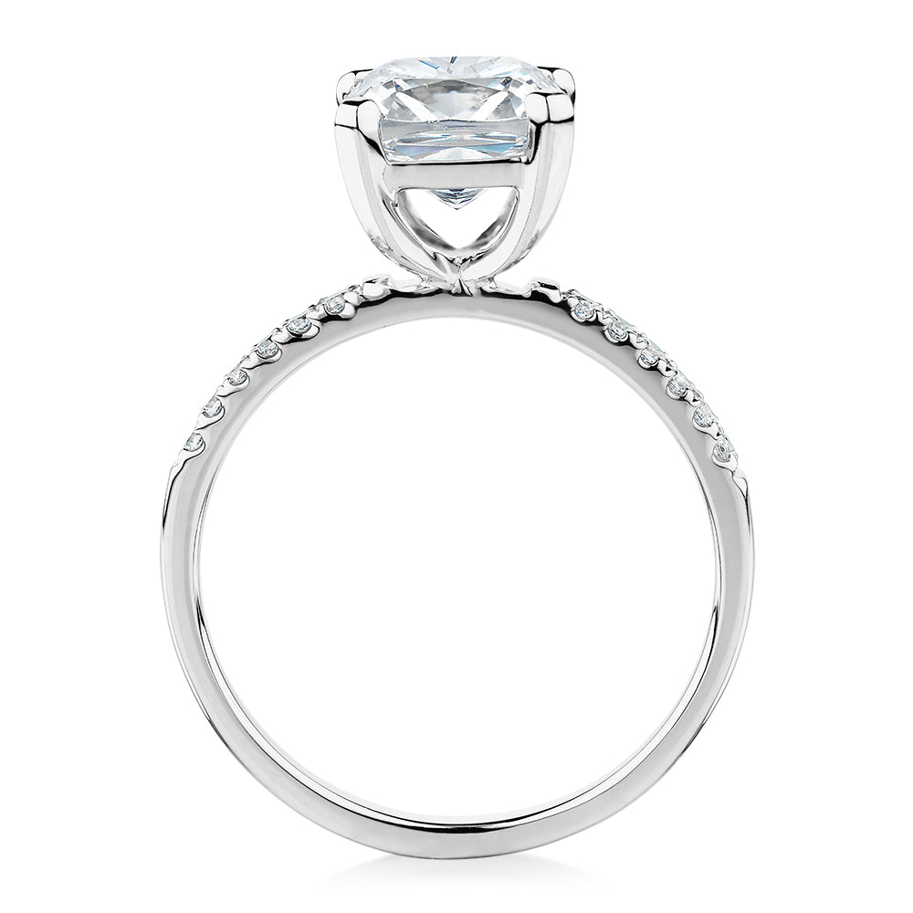 Cushion and Round Brilliant shouldered engagement ring with 1.79 carats* of diamond simulants in 14 carat white gold