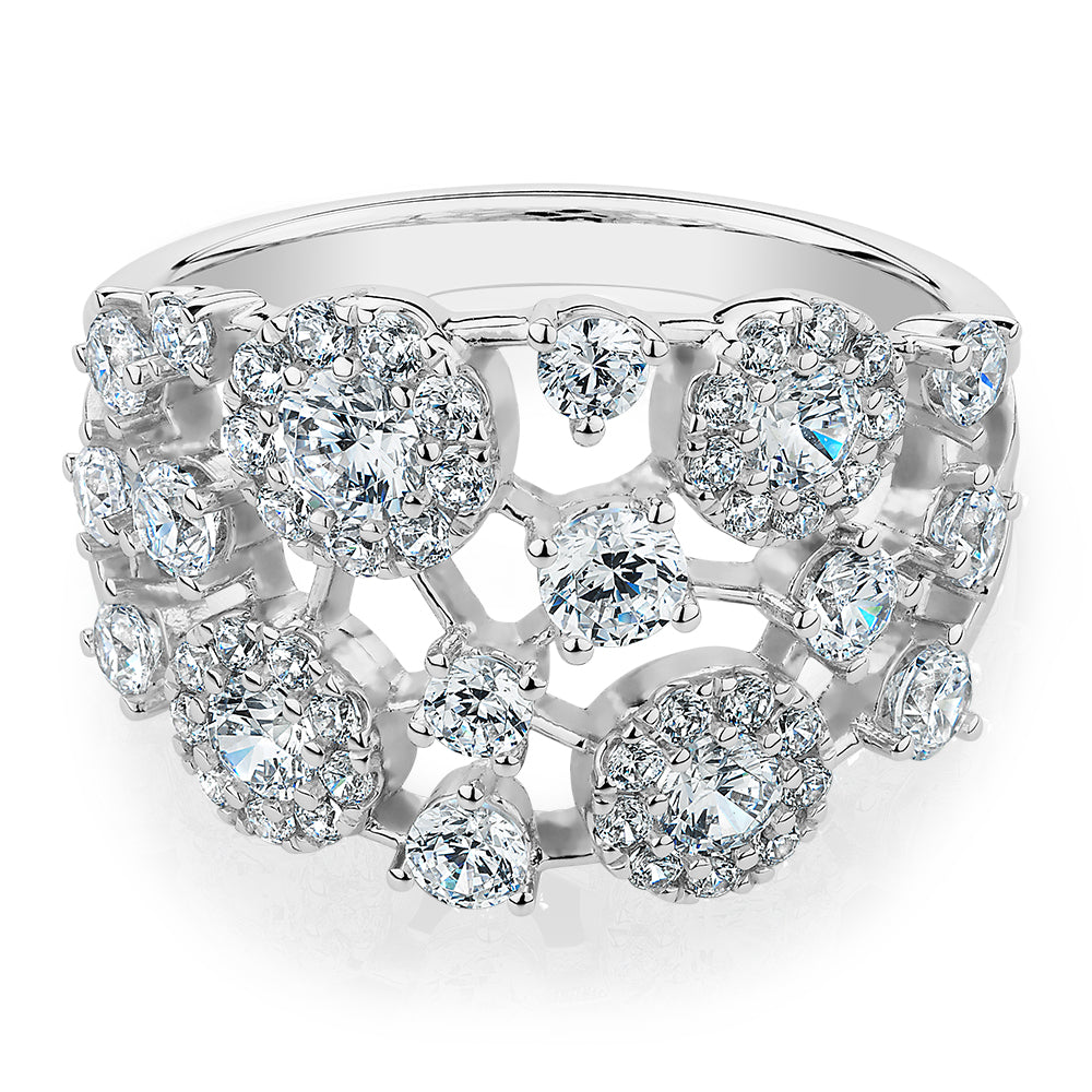 Celeste Dress ring with 1.59 carats* of diamond simulants in 10 carat white gold