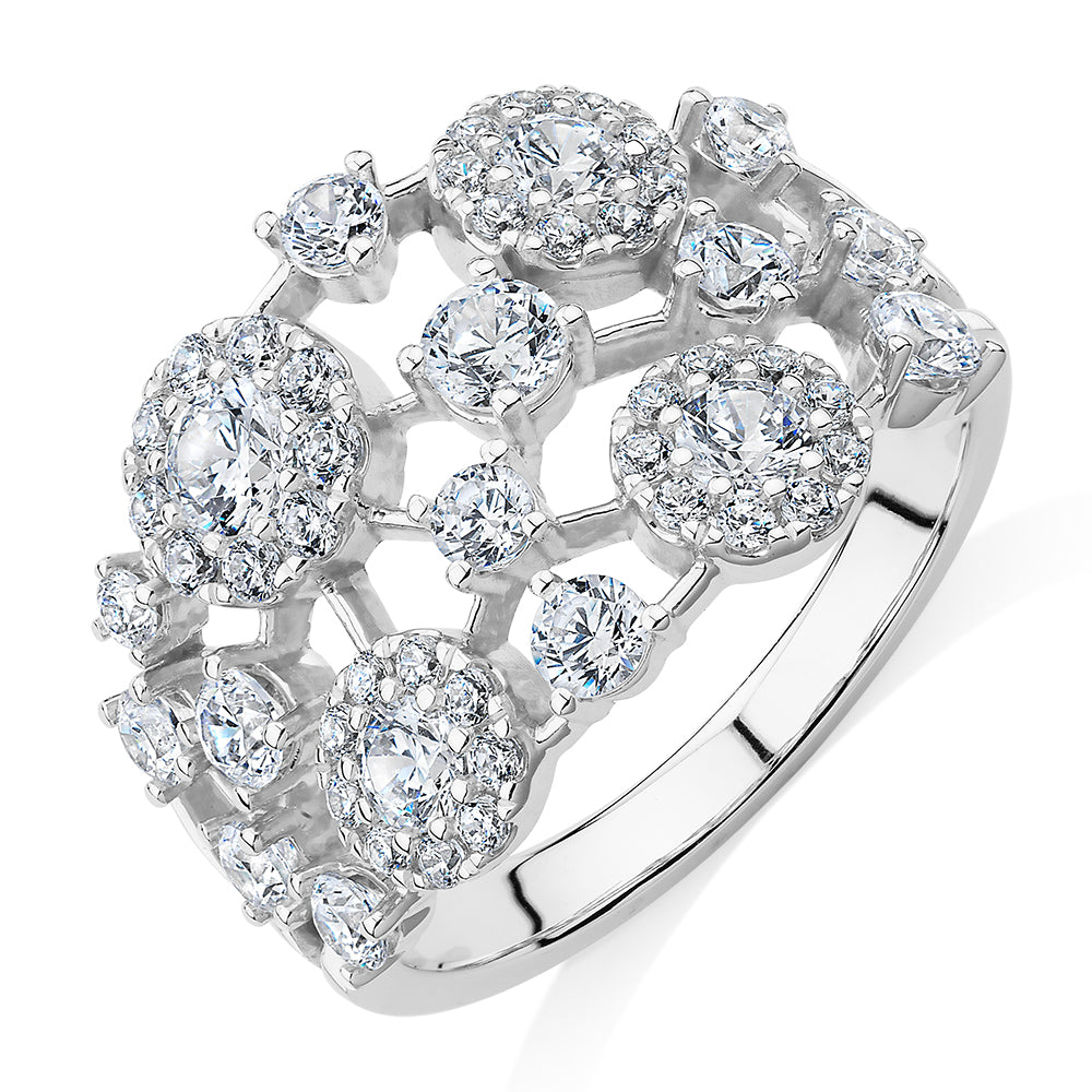Celeste Dress ring with 1.59 carats* of diamond simulants in 10 carat white gold
