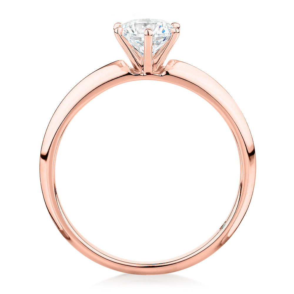 Premium Certified Laboratory Created Diamond, 0.70 carat round brilliant solitaire engagement ring in 14 carat rose gold