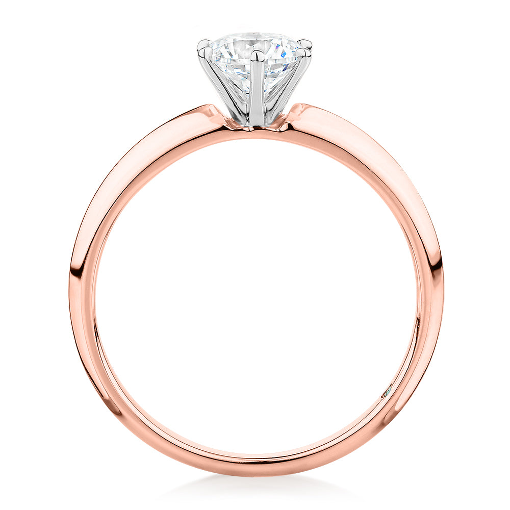Premium Certified Laboratory Created Diamond, 0.70 carat round brilliant solitaire engagement ring in 14 carat rose and white gold