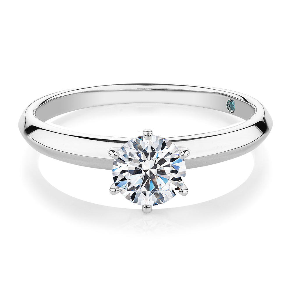 Premium Certified Laboratory Created Diamond, 0.70 carat round brilliant solitaire engagement ring in 18 carat white gold