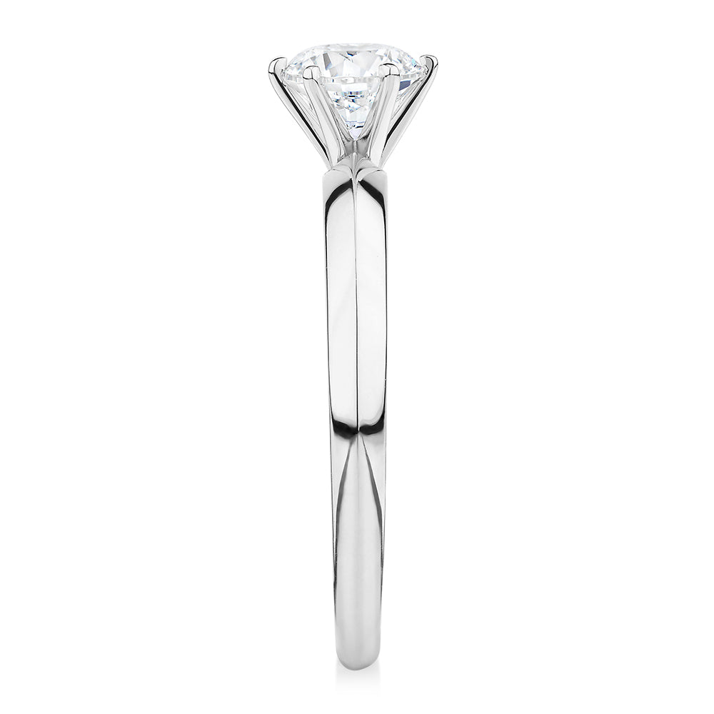 Premium Certified Laboratory Created Diamond, 0.70 carat round brilliant solitaire engagement ring in 14 carat white gold
