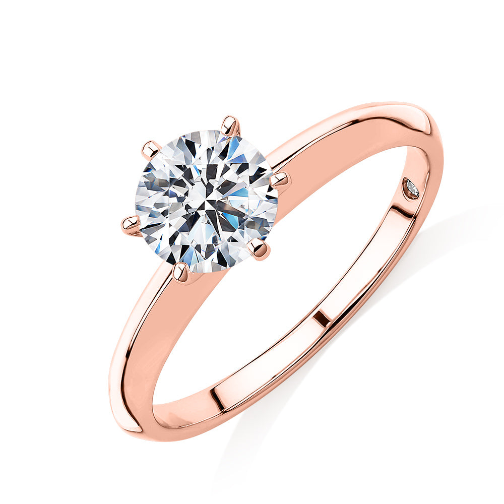 Round Brilliant solitaire engagement ring with 1 carat* diamond simulant in 14 carat rose gold