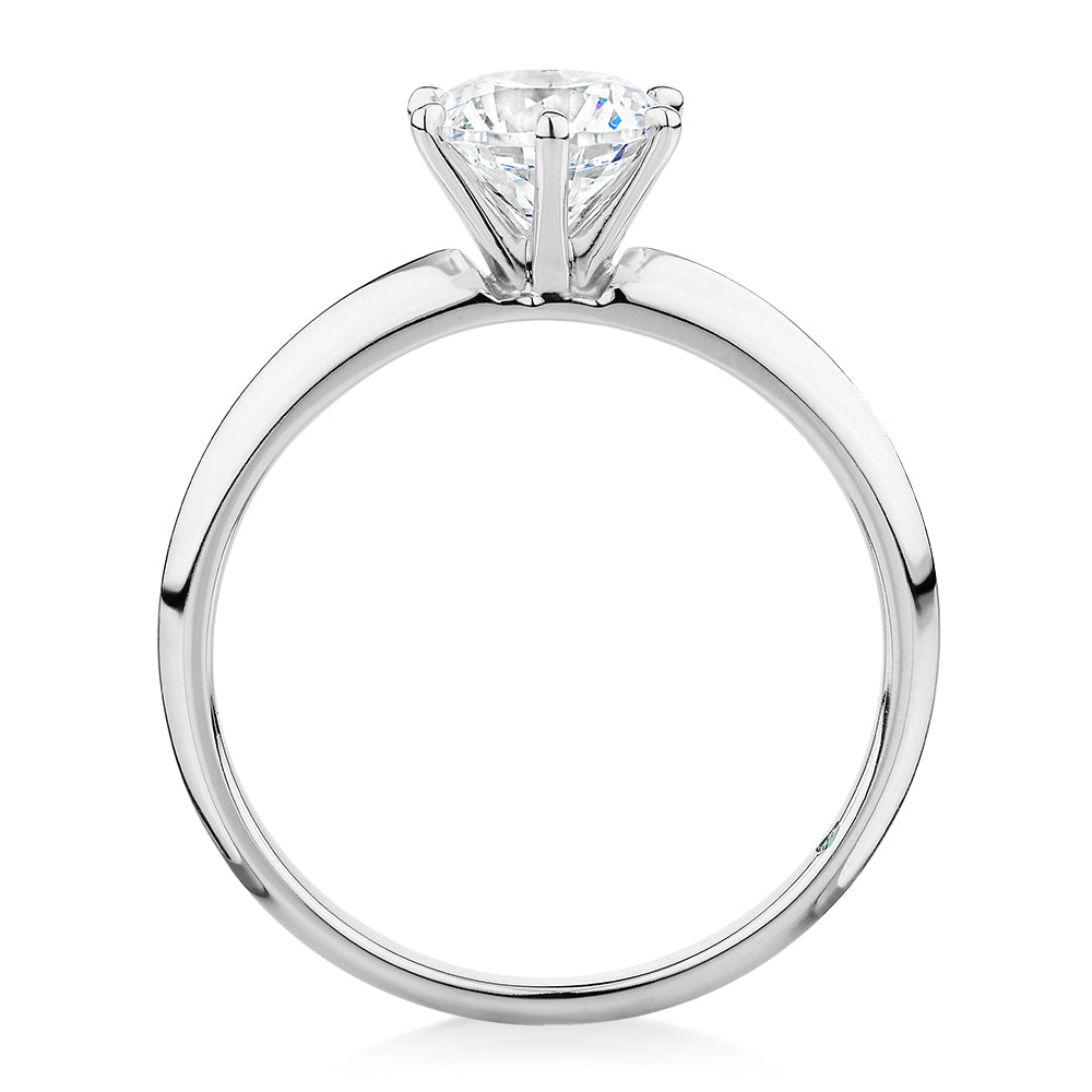 Premium Certified Laboratory Created Diamond, 1.00 carat round brilliant solitaire engagement ring in 14 carat white gold