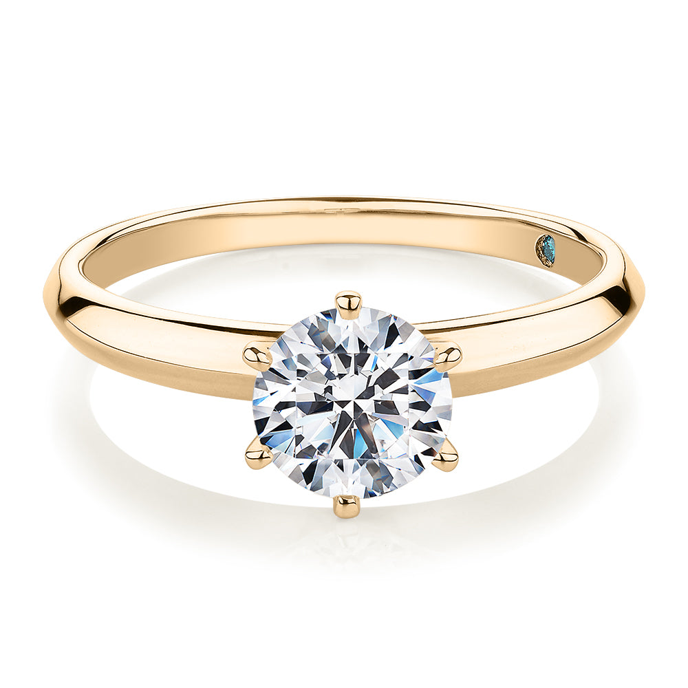 Premium Certified Lab-Grown Diamond, 1.00 carat round brilliant solitaire engagement ring in 14 carat yellow gold