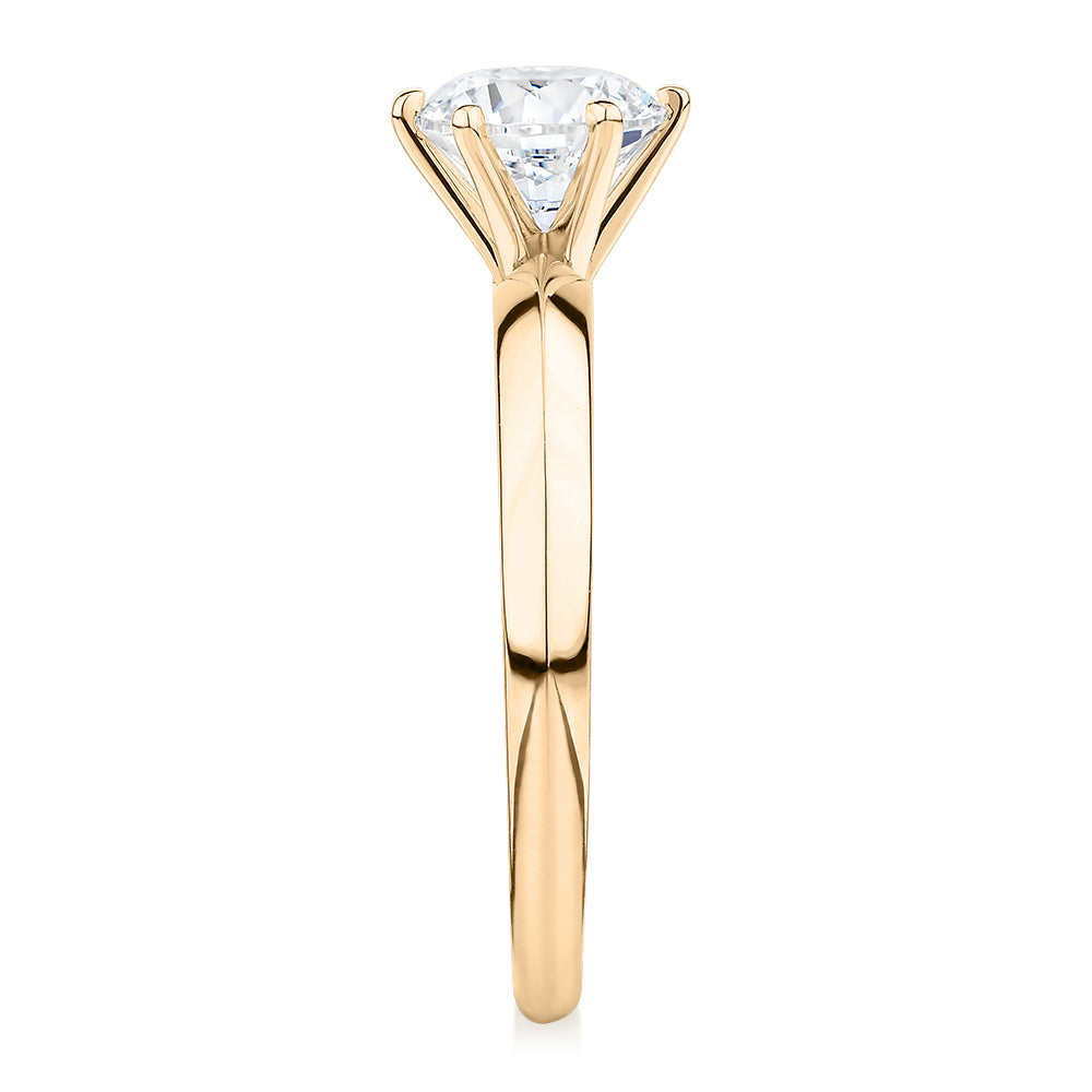 Premium Certified Lab-Grown Diamond, 1.00 carat round brilliant solitaire engagement ring in 14 carat yellow gold