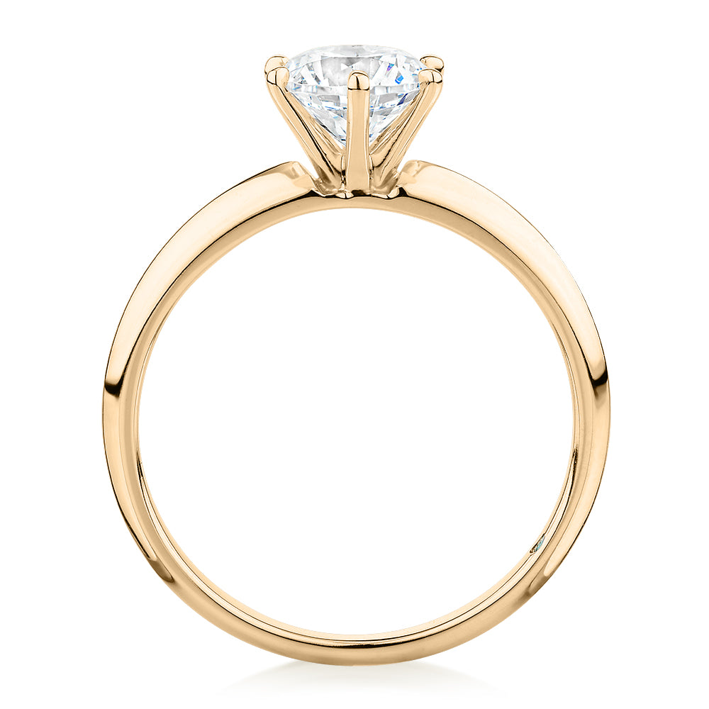 Premium Certified Lab-Grown Diamond, 1.00 carat round brilliant solitaire engagement ring in 14 carat yellow gold