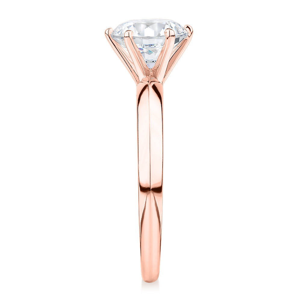 Round Brilliant solitaire engagement ring with 1.5 carat* diamond simulant in 14 carat rose gold