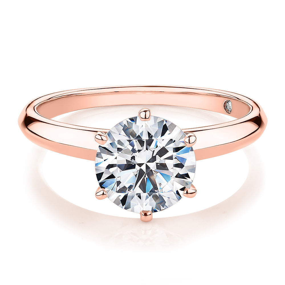 Round Brilliant solitaire engagement ring with 2 carat* diamond simulant in 14 carat rose gold
