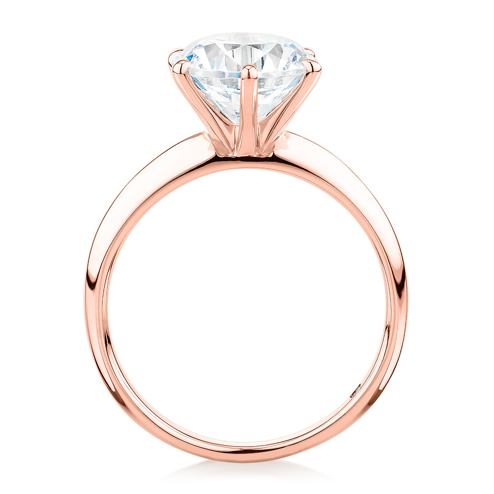 Round Brilliant solitaire engagement ring with 3 carat* diamond simulant in 14 carat rose gold