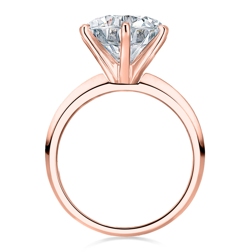 Round Brilliant solitaire engagement ring with 5.49 carat* diamond simulant in 14 carat rose gold