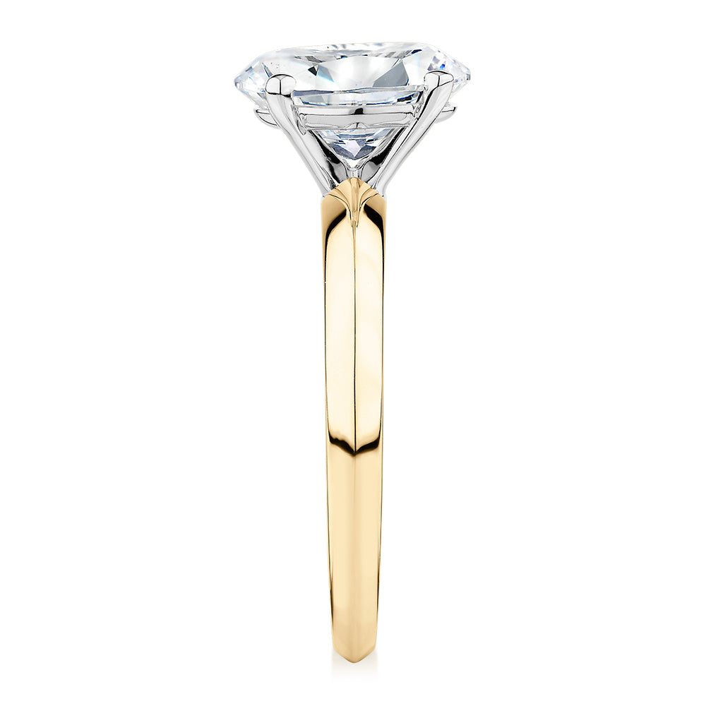 Premium Certified Lab-Grown Diamond, 2.00 carat oval solitaire engagement ring in 14 carat yellow and white gold