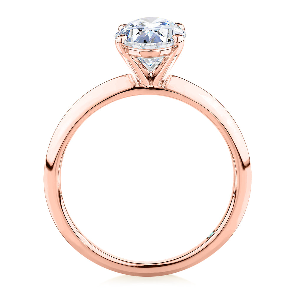 Premium Certified Lab-Grown Diamond, 2.00 carat oval solitaire engagement ring in 14 carat rose gold