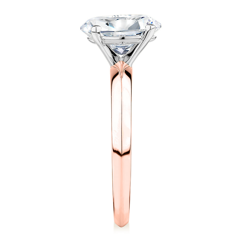 Premium Certified Lab-Grown Diamond, 2.00 carat oval solitaire engagement ring in 14 carat rose and white gold