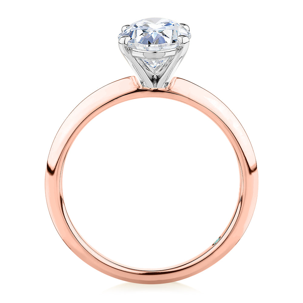 Premium Certified Lab-Grown Diamond, 2.00 carat oval solitaire engagement ring in 14 carat rose and white gold