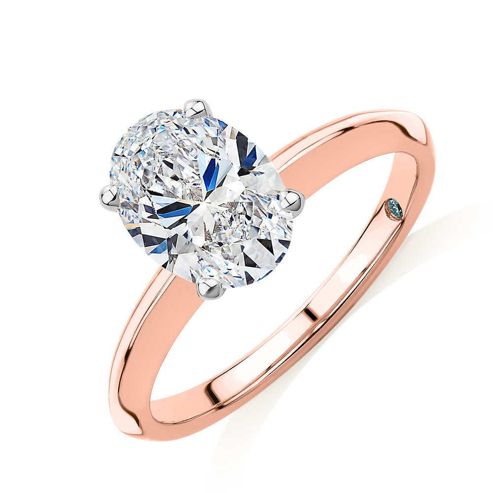 Premium Certified Lab-Grown Diamond, 2.00 carat oval solitaire engagement ring in 14 carat rose and white gold