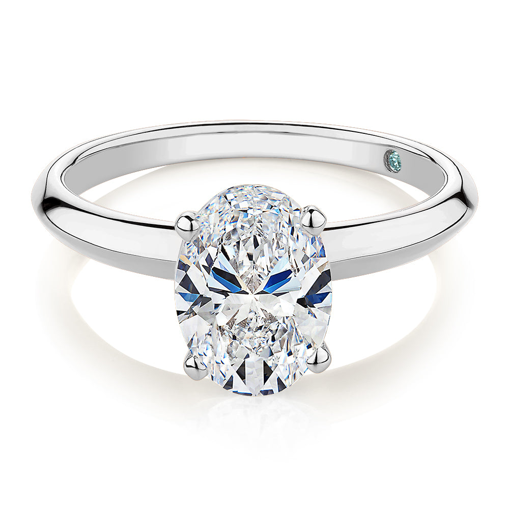 Premium Certified Lab-Grown Diamond, 2.00 carat oval solitaire engagement ring in 14 carat white gold