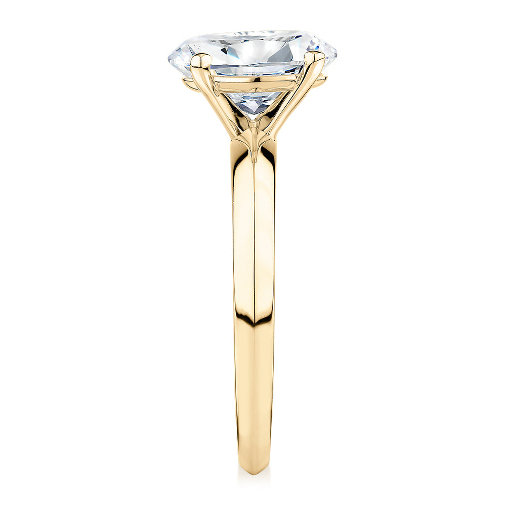 Premium Certified Lab-Grown Diamond, 2.00 carat oval solitaire engagement ring in 14 carat yellow gold