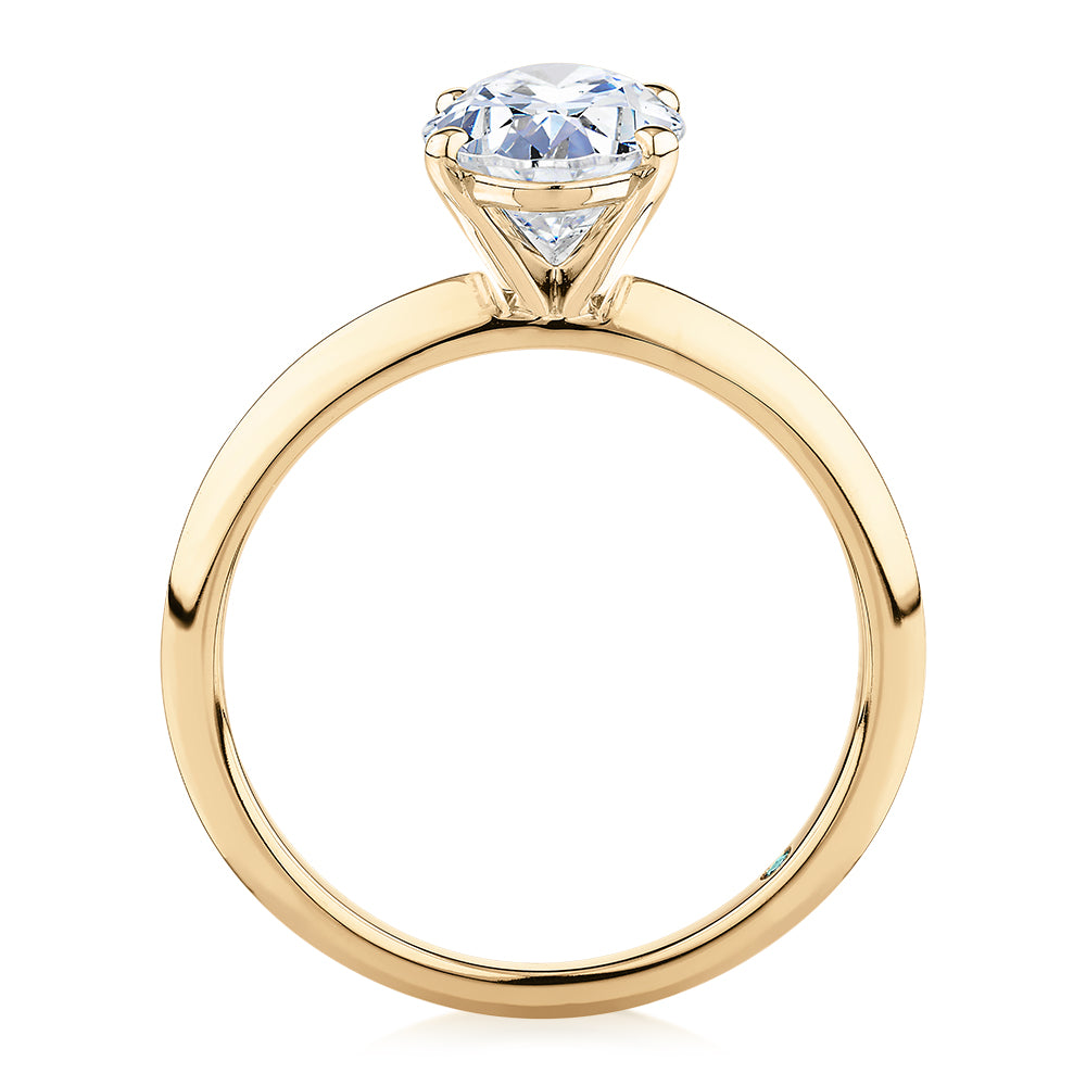 Premium Certified Lab-Grown Diamond, 2.00 carat oval solitaire engagement ring in 14 carat yellow gold