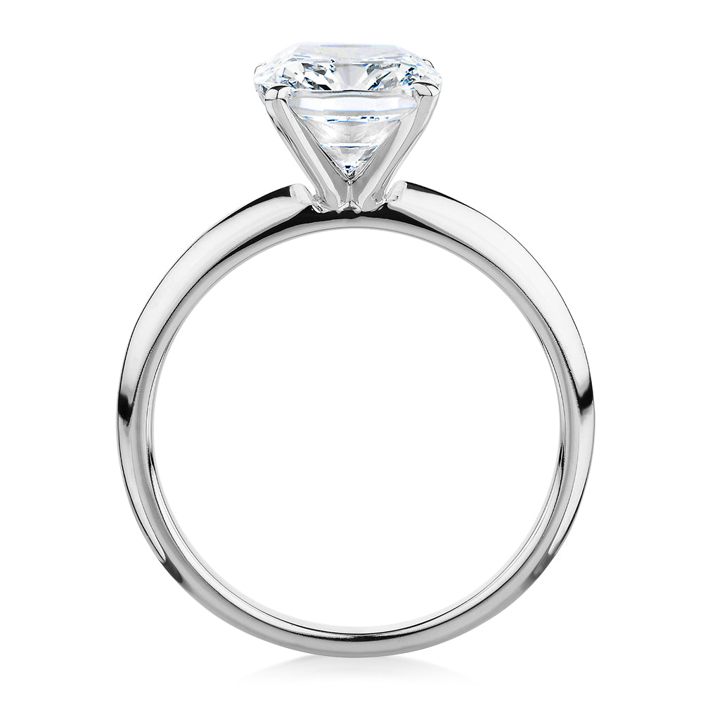 Cushion Radiant solitaire engagement ring with 3.49 carat* diamond simulant in 14 carat white gold