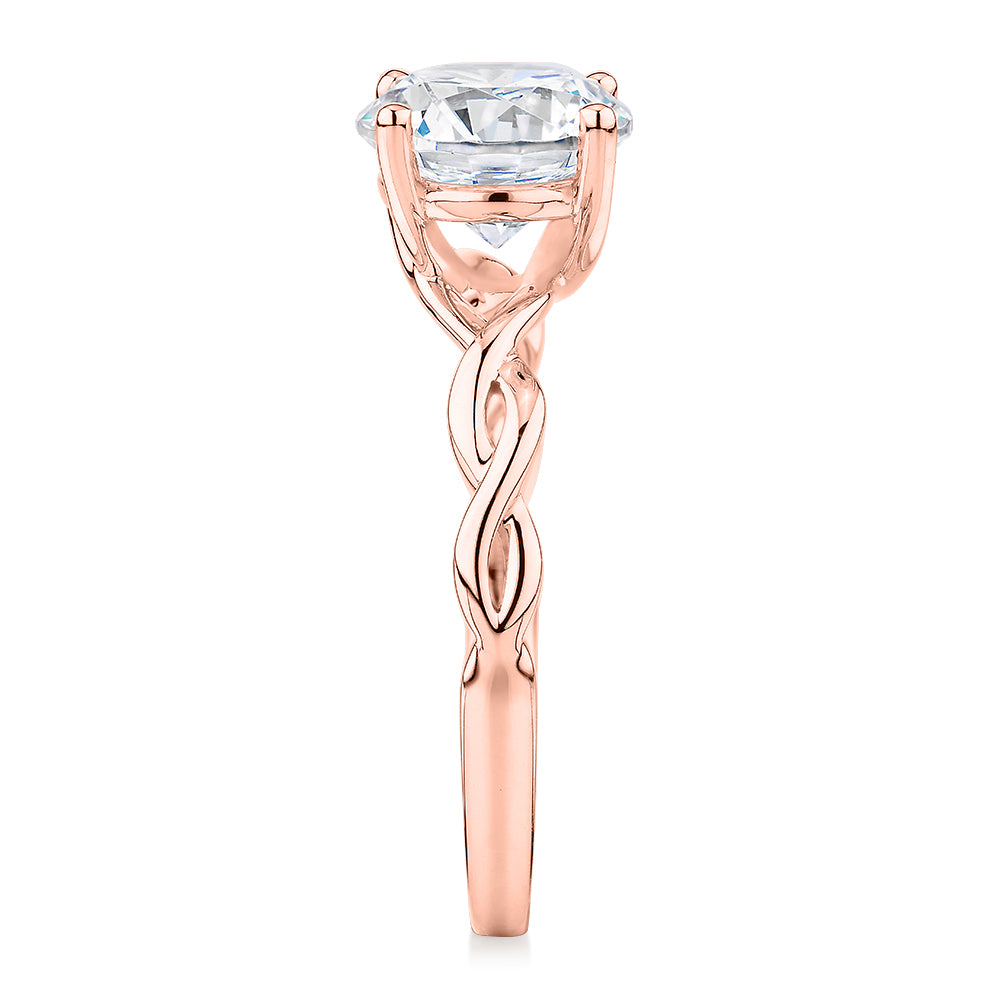Round Brilliant solitaire engagement ring with 2.04 carat* diamond simulant in 14 carat rose gold