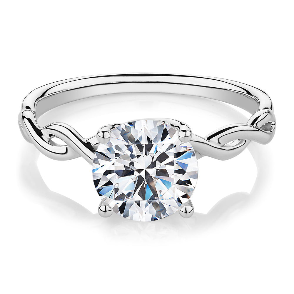 Round Brilliant solitaire engagement ring with 2.04 carat* diamond simulant in 14 carat white gold