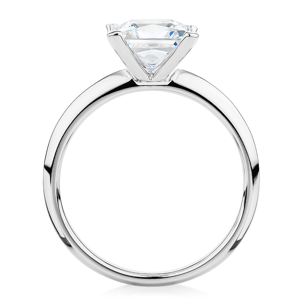 Princess solitaire engagement ring with 2.4 carat* diamond simulant in 14 carat white gold