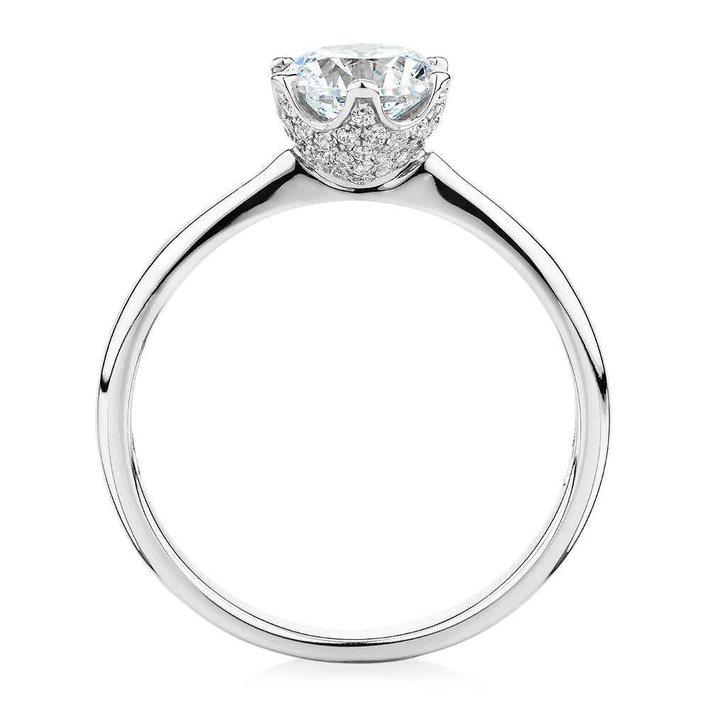 Round Brilliant solitaire engagement ring with 1.16 carats* of diamond simulants in 14 carat white gold