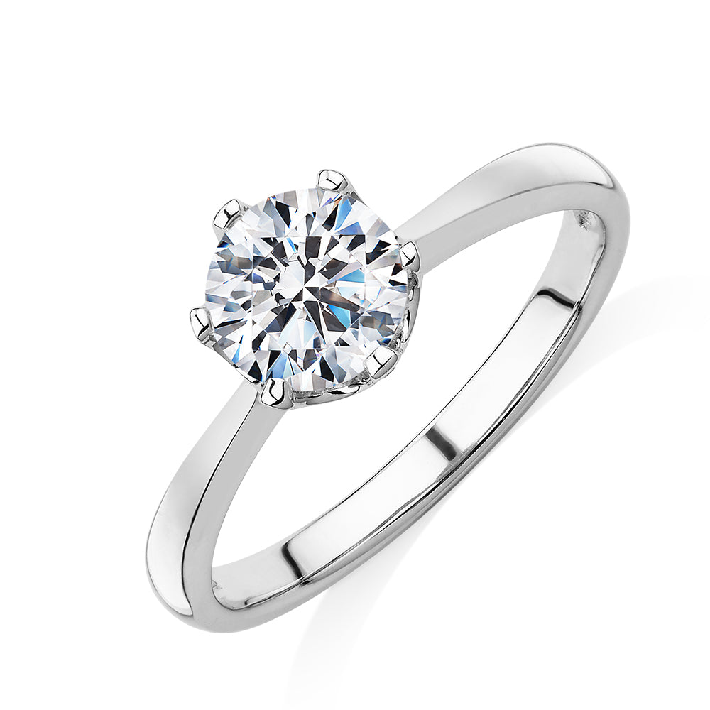Round Brilliant solitaire engagement ring with 1.16 carats* of diamond simulants in 14 carat white gold