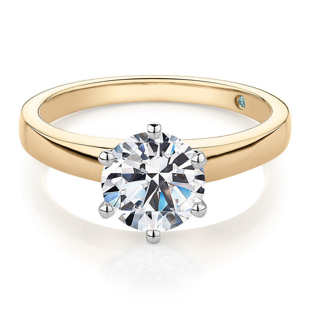 Premium Certified Lab-Grown Diamond, 1.50 carat round brilliant solitaire engagement ring in 14 carat yellow and white gold