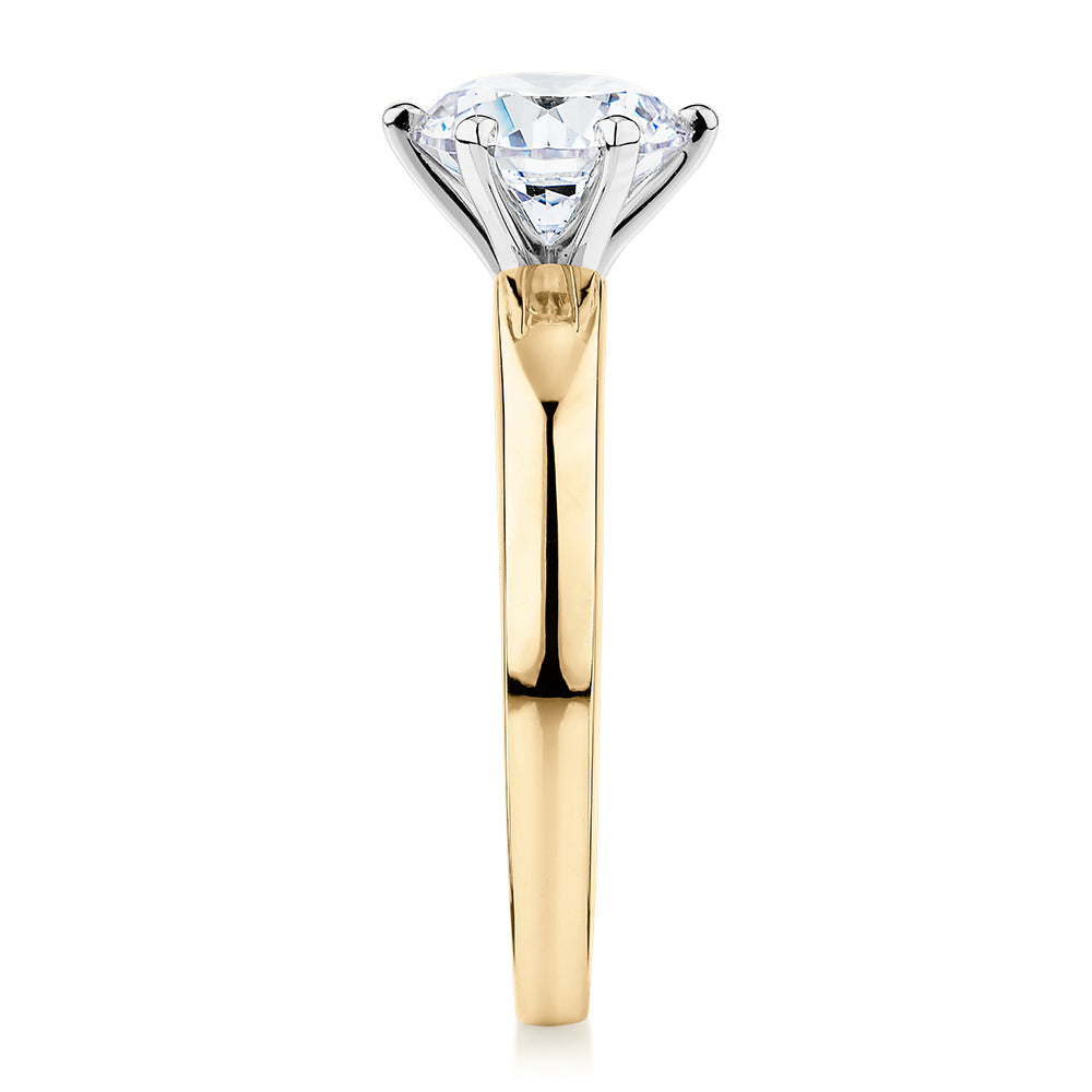 Premium Certified Lab-Grown Diamond, 1.50 carat round brilliant solitaire engagement ring in 14 carat yellow and white gold