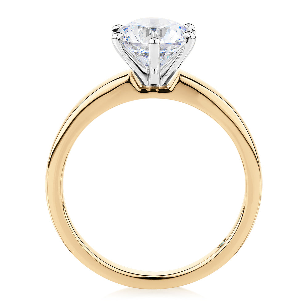 Premium Certified Lab-Grown Diamond, 1.50 carat round brilliant solitaire engagement ring in 14 carat yellow and white gold