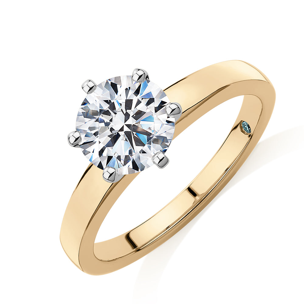 Premium Certified Lab-Grown Diamond, 1.50 carat round brilliant solitaire engagement ring in 14 carat yellow and white gold