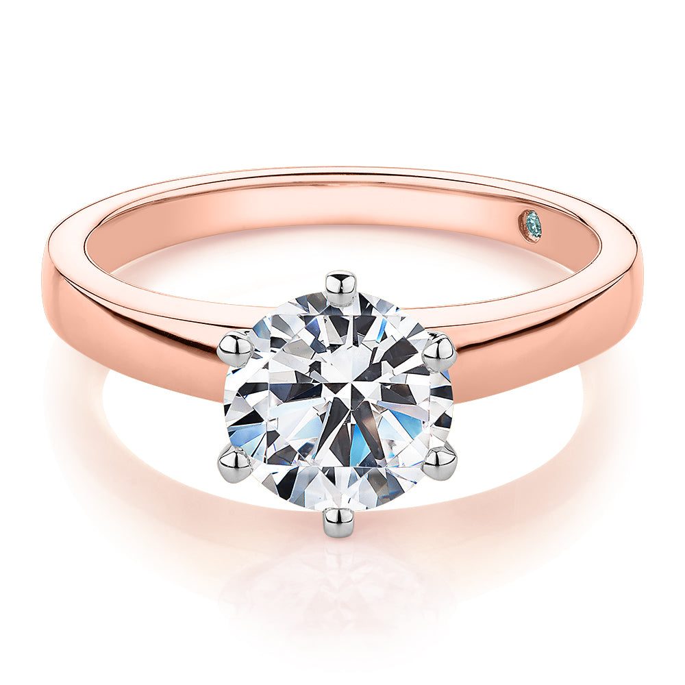 Premium Certified Lab-Grown Diamond, 1.50 carat round brilliant solitaire engagement ring in 14 carat rose and white gold
