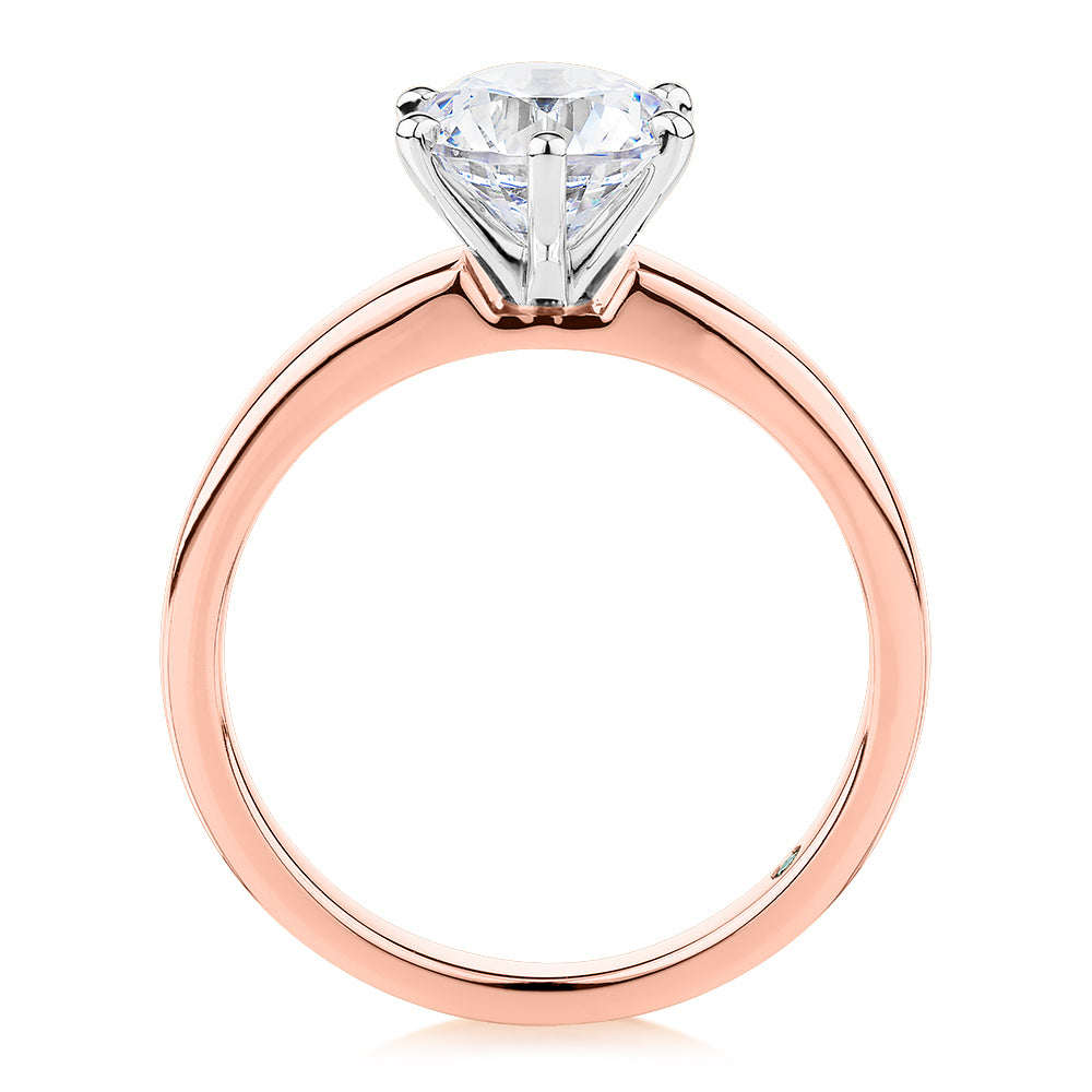 Premium Certified Lab-Grown Diamond, 1.50 carat round brilliant solitaire engagement ring in 14 carat rose and white gold