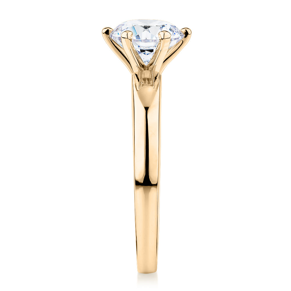 Premium Certified Lab-Grown Diamond, 1.50 carat round brilliant solitaire engagement ring in 14 carat yellow gold