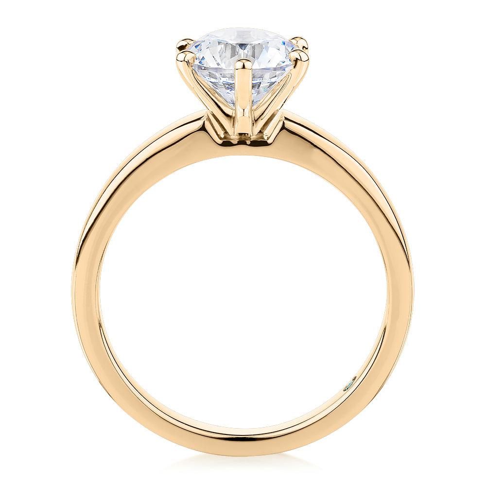 Premium Certified Lab-Grown Diamond, 1.50 carat round brilliant solitaire engagement ring in 14 carat yellow gold