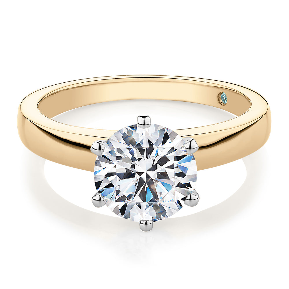 Premium Certified Lab-Grown Diamond, 2.00 carat round brilliant solitaire engagement ring in 14 carat yellow and white gold