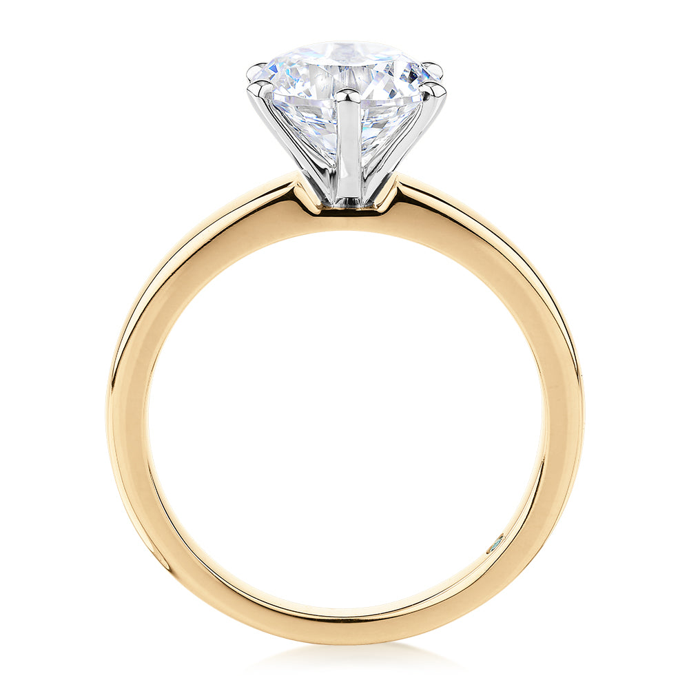 Premium Certified Lab-Grown Diamond, 2.00 carat round brilliant solitaire engagement ring in 14 carat yellow and white gold