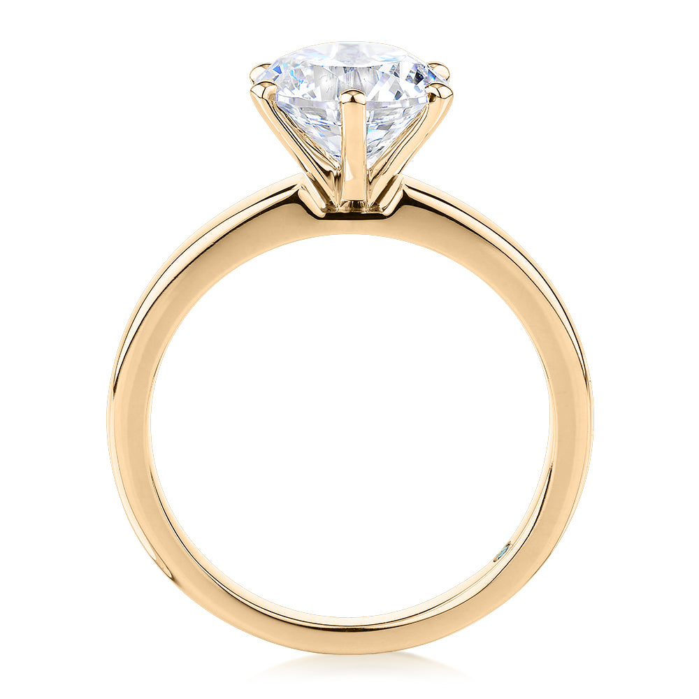 Premium Certified Lab-Grown Diamond, 2.00 carat round brilliant solitaire engagement ring in 14 carat yellow gold