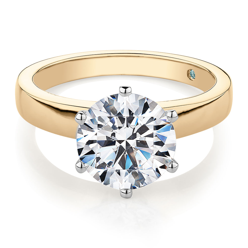 Premium Certified Lab-Grown Diamond, 3.00 carat round brilliant solitaire engagement ring in 14 carat yellow and white gold