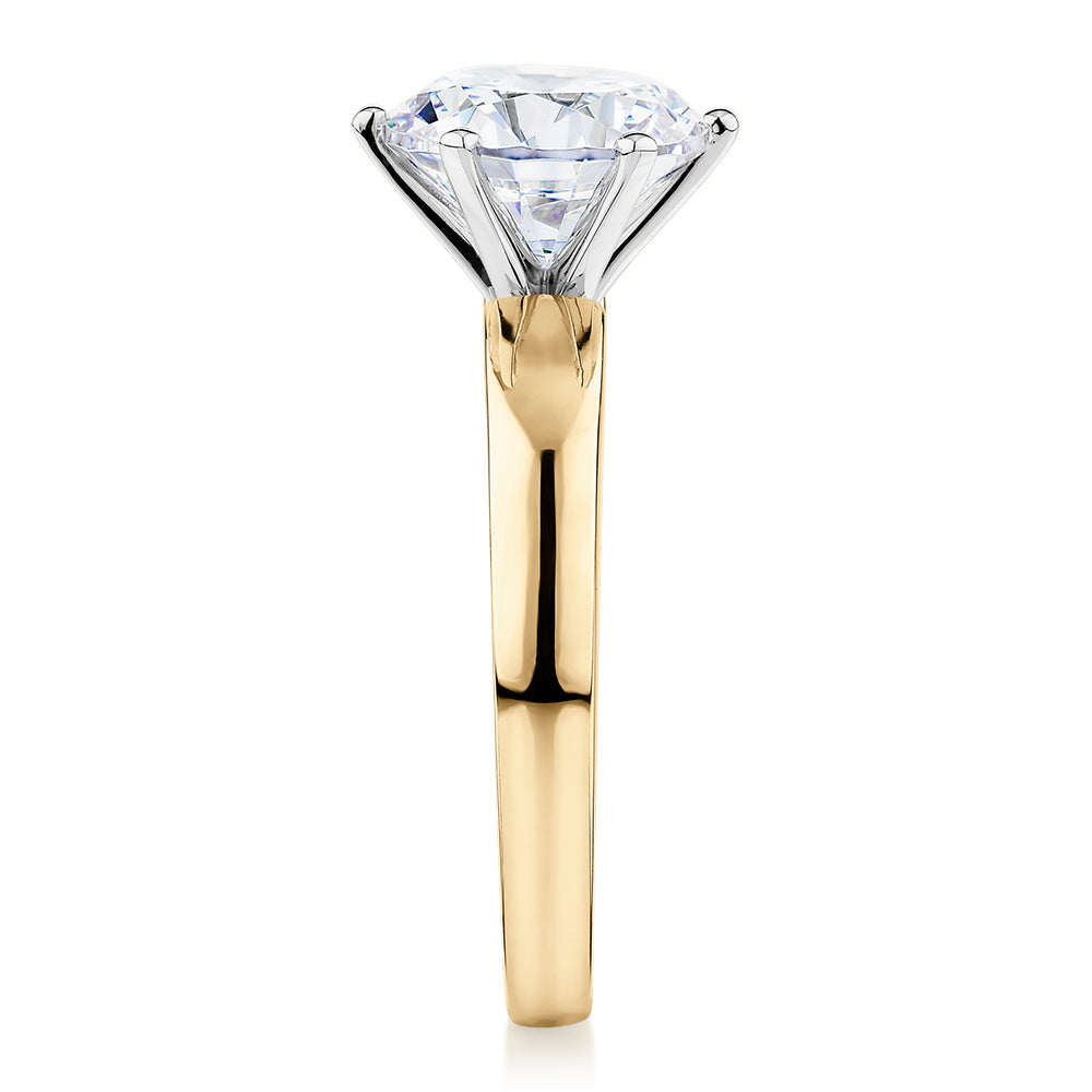 Premium Certified Lab-Grown Diamond, 3.00 carat round brilliant solitaire engagement ring in 14 carat yellow and white gold
