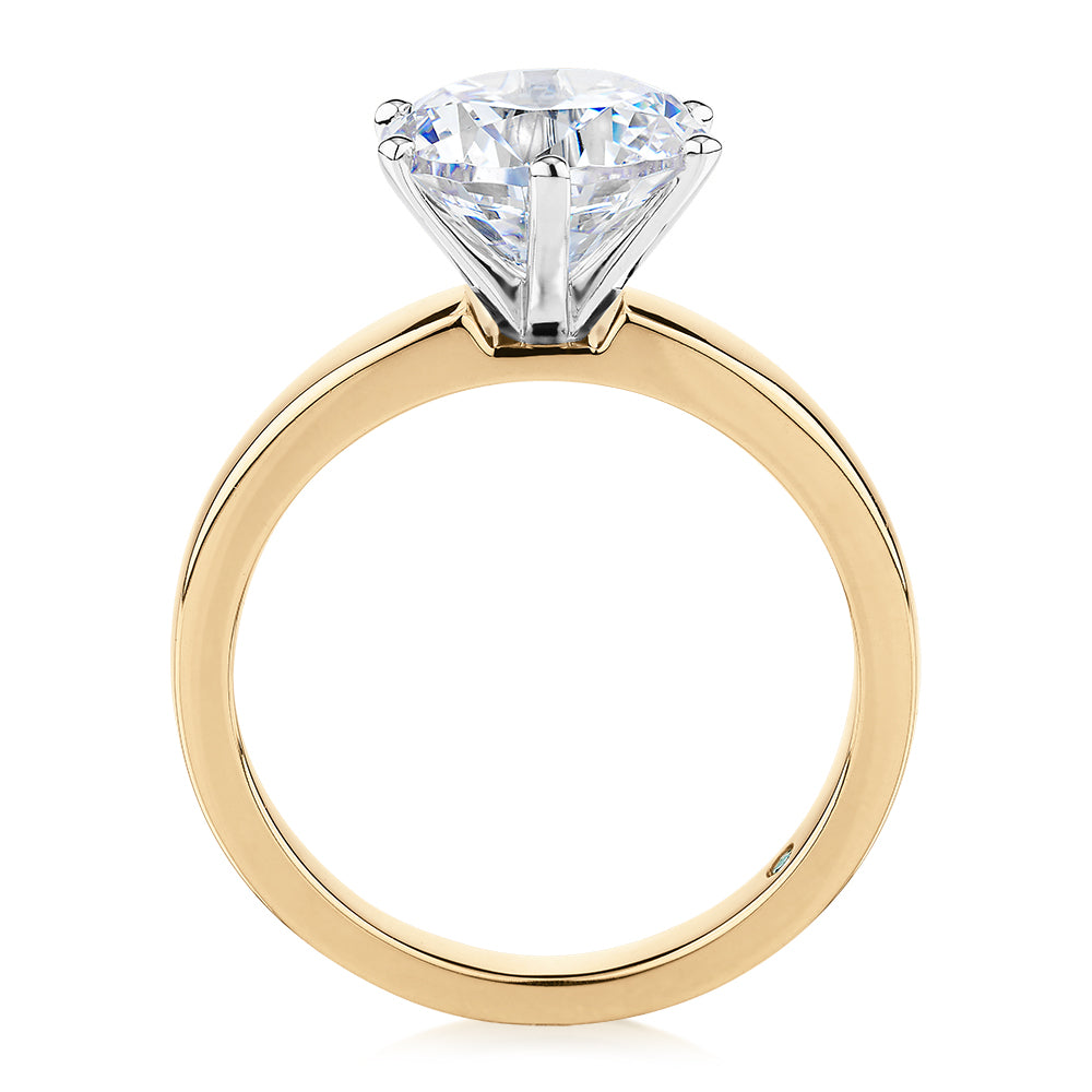 Premium Certified Lab-Grown Diamond, 3.00 carat round brilliant solitaire engagement ring in 14 carat yellow and white gold