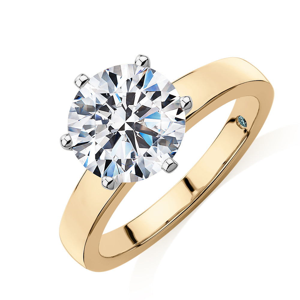Premium Certified Lab-Grown Diamond, 3.00 carat round brilliant solitaire engagement ring in 14 carat yellow and white gold