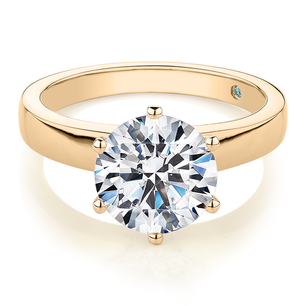 Premium Certified Lab-Grown Diamond, 3.00 carat round brilliant solitaire engagement ring in 14 carat yellow gold