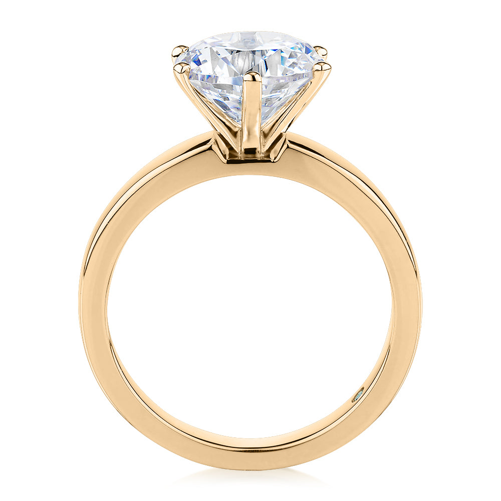 Premium Certified Lab-Grown Diamond, 3.00 carat round brilliant solitaire engagement ring in 14 carat yellow gold