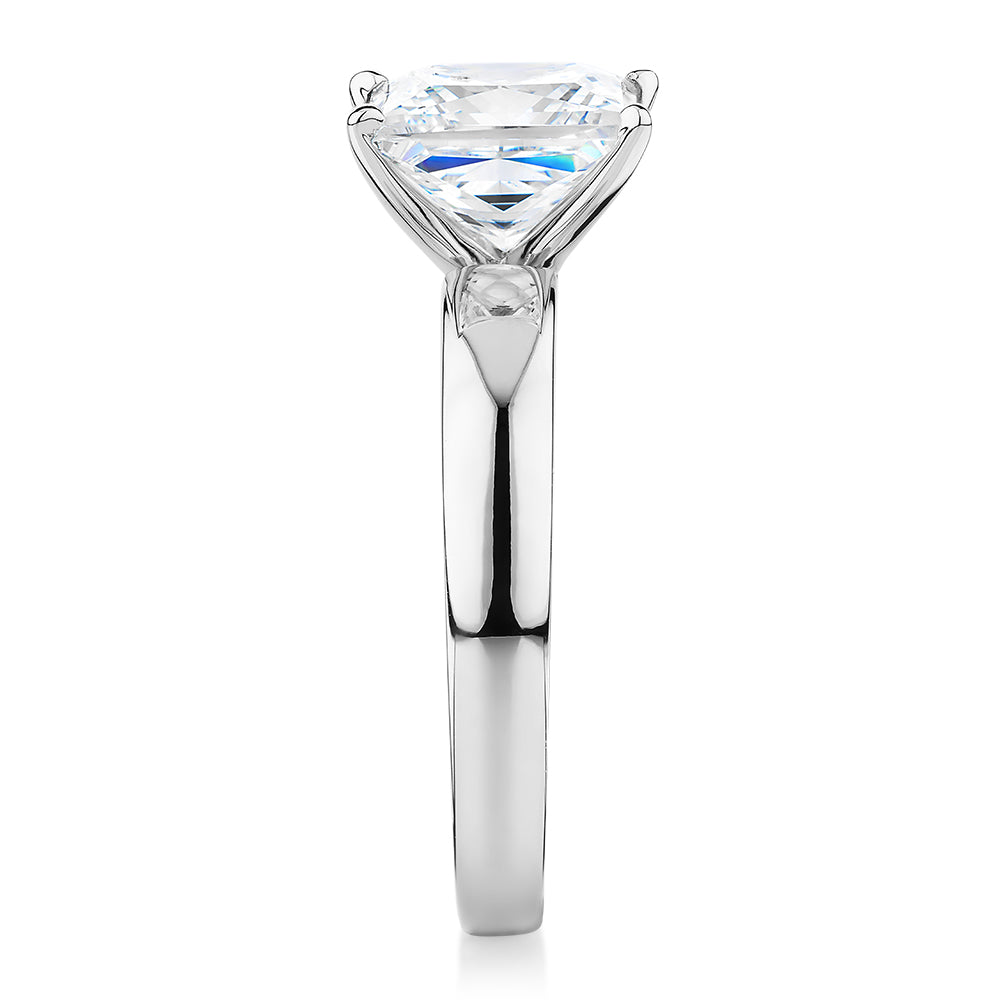 Princess Cut solitaire engagement ring with 3.01 carat* diamond simulant in 14 carat white gold