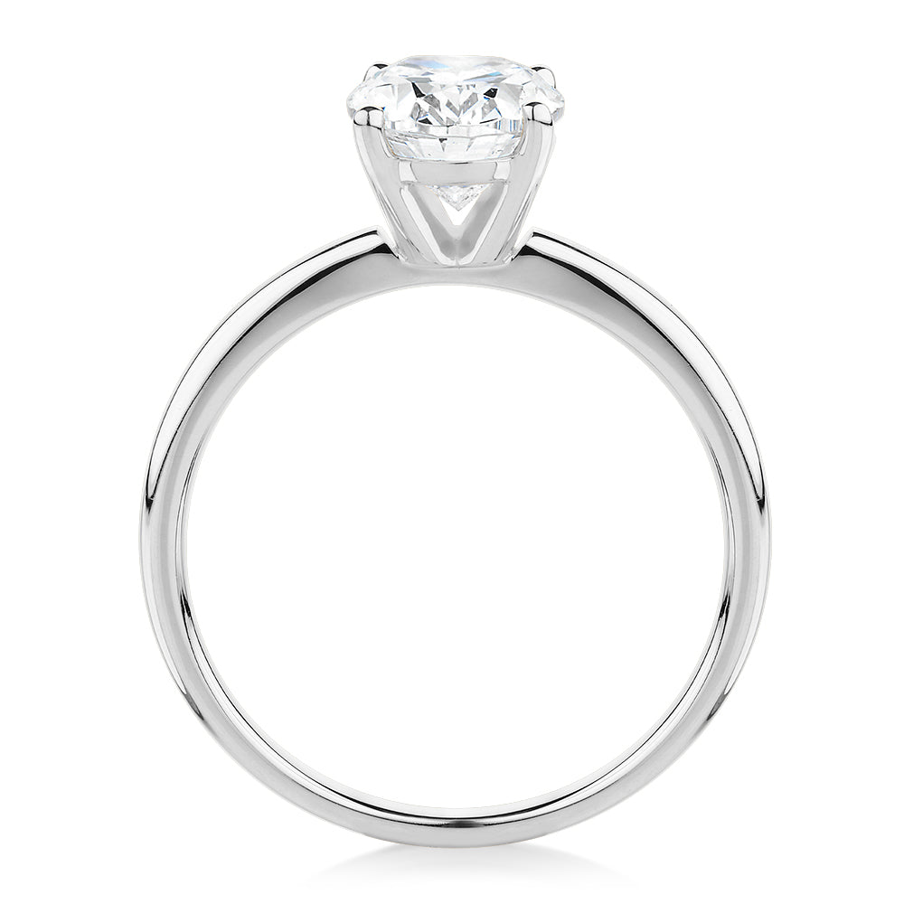 Oval solitaire engagement ring with 1.86 carat* diamond simulant in 14 carat white gold